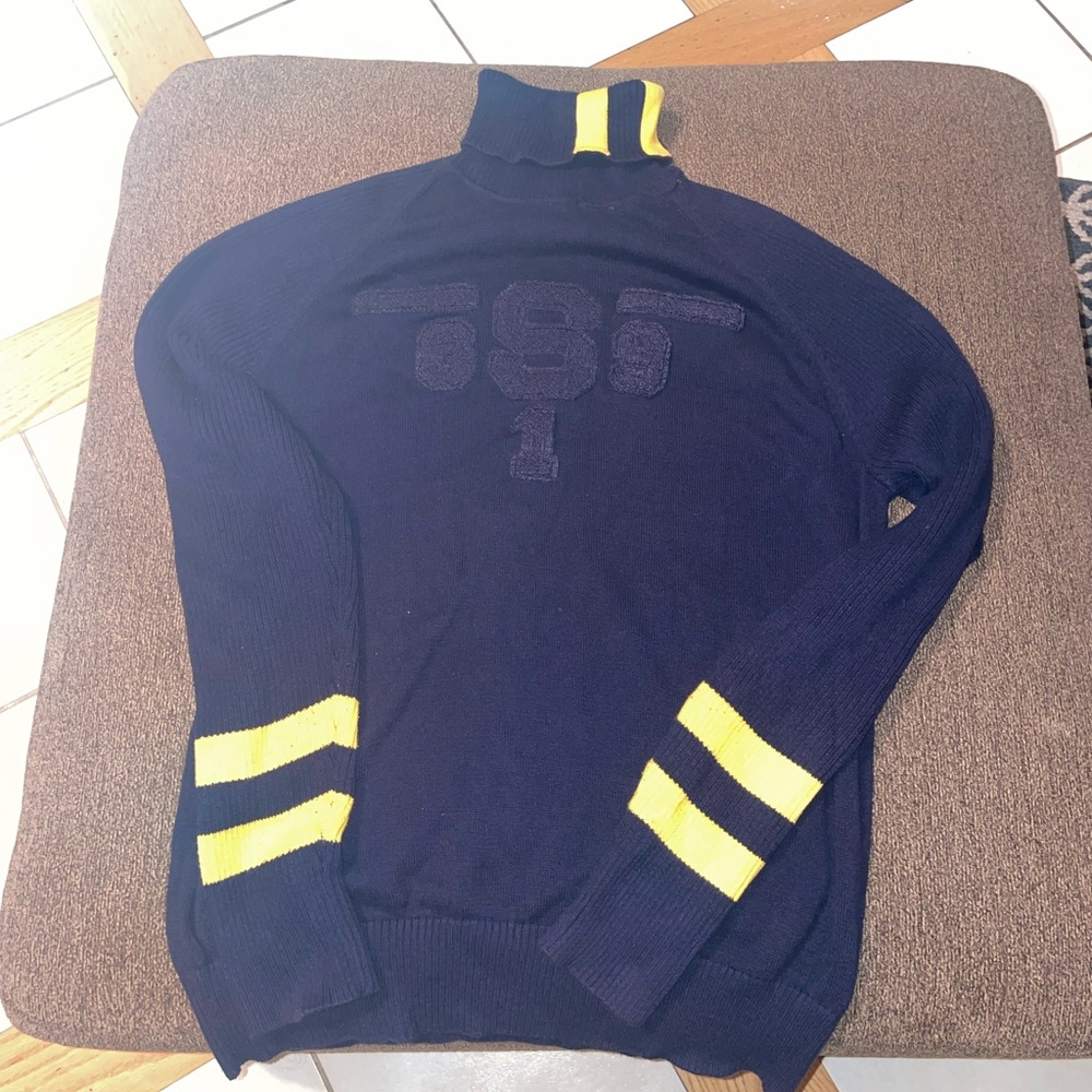 Sean John Diddy Navy and Yellow Striped Men's Sweater